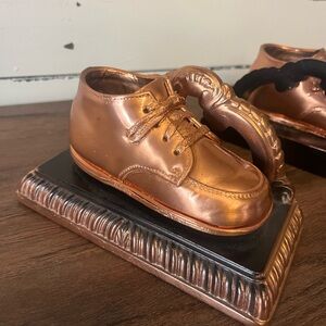 Vintage Bronze Baby Shoe Bookends Metal Nursery Decor Retro